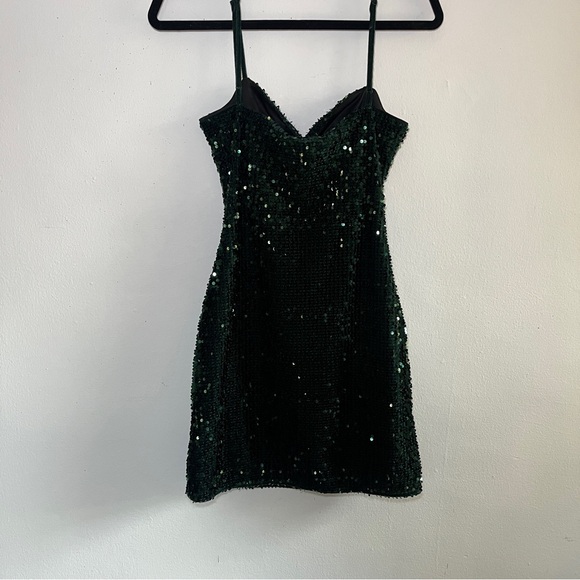 Zara Basic Dark Green Emerald Sequin Mini Dress Size Small - Picture 4 of 10